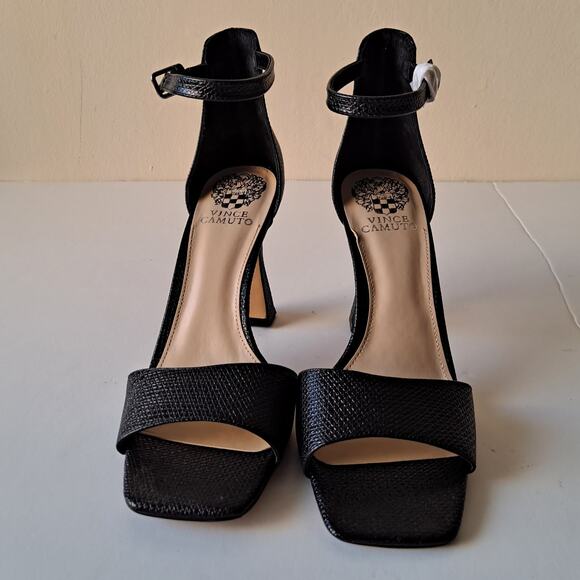NWB Vince Camuto Reesera Leather Two Piece Heeled Sandals Black Womens Size 8.5 - Picture 6 of 14